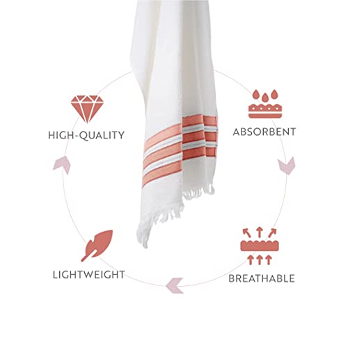 English Home Turkish Towel Set of 2, 1 Bath Towel and 1 Hand Towel, 100% Turkish Cotton Soft Quick Dry Easy Care Absorbent Lightweight Machine Washable Towels 50x85 + 75x150 cm Ecru-Red