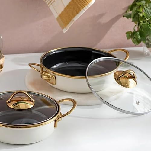 ENGLISH HOME Vintage Small Durable Pan, Cookware, Cooking Pots, Enamel Cooking Pots, Pans for Cooking, Washable, Cooking Pan 0.80 L and 1.1L, 16-18 cm, Cream