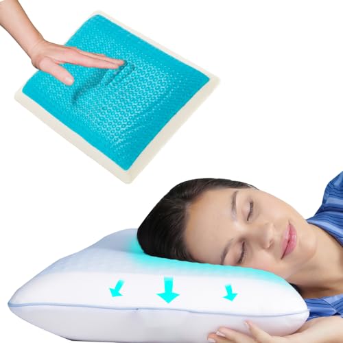 Home Sense Cooling Memory Foam Pillow, Breathable Orthopedic Pillow, Cervical Pillow for Neck Pain, Machine Washable Gel Side Sleeper Neck Pillow, 59x39x13 cm, White Navy Striped