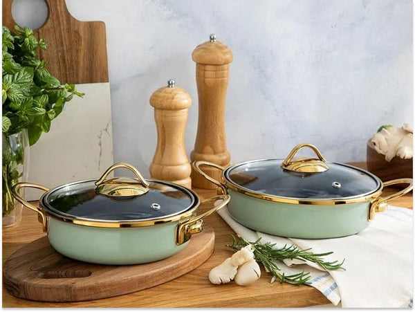ENGLISH HOME Small Vintage Durable Pan, Cookware, Cooking Pots, Enamel Cooking Pots, Pans for Cooking, Washable, Cooking Pan 0.80 L and 1.1L, 16-18 cm, Mint