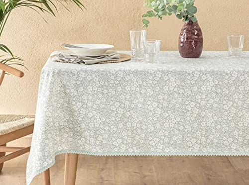 English Home Rectangular Tablecloth with Floral Print Washable Table Cloth Dining Table Cover for Kitchen Birthday Picnic Thanksgiving 150x220 cm, Green