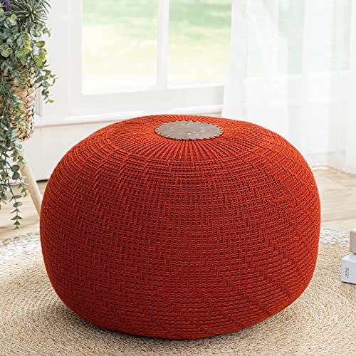 English Home Round Ottoman Pouf Footstool Knitted Pouffe Stool Seat Cushion Boho Home Decor Extra Seating Floor Cushion for Living Room, Bedroom, Indoor, Outdoor 37 x 50 cm Terracotta
