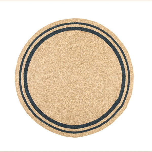 English Home Round Jute Rug, Decorative Boho Round Area Rug Carpet, Natural Beige - Blue Braided Jute Area Rugs for Living Room, Kitchen, Bedroom, 90 cm, Diana