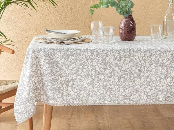 English Home Rectangular Tablecloth with Floral Print Washable Table Cloth Dining Table Cover for Kitchen Birthday Picnic Thanksgiving 150x220 cm, Grey
